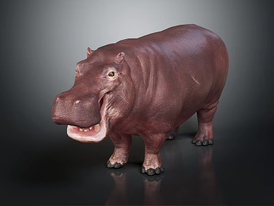 Realistic Hippo Standing With Open Mouth And Brown Skin On Dark Background 3d model