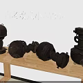 Vintage European Ornament Decor Combination 3D Models on Wooden Display Shelf