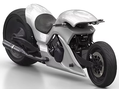Futuristic Modern Silver Streamlined Motorcycle With Black Seat And Large Wheels 3d model