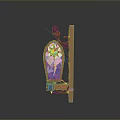 Decorative Wall Mounted Furniture With Stained Glass Panel And Wrought Iron Accents