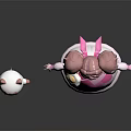 Game Movie Character With Pink Pigtails Star Decorations Diamond Patterned Dress And White Cat Companion