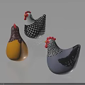Cute Decorative Chicken Figurines In Yellow Black White Polka Dot And Blue Gray Designs