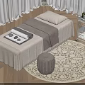 Comfortable Massage Bed With Soft Bedspread Pillow Round Rug And Side Cart