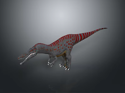 3D Reptile Model With Red Stripes Spots And Open Mouth On Gray Background 3d model