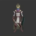 Intricate King Carving Sculpture with Armor Crown Sword and Shield