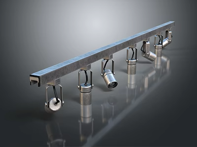 Modern Metallic Track Light Fixture With Long Bar And Multiple Adjustable Spotlights 3d model