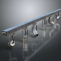 Modern Metallic Track Light Fixture With Long Bar And Multiple Adjustable Spotlights 3d model