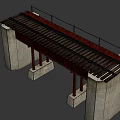 Railway Bridge Structure With Concrete Piers Rail Tracks and Support Beams