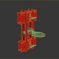 Red Mechanical Structure With Metal Hook And Connecting Fasteners