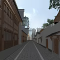 Traditional Chinese Commercial Street With Ancient Architecture Stone Path And Wooden Facades