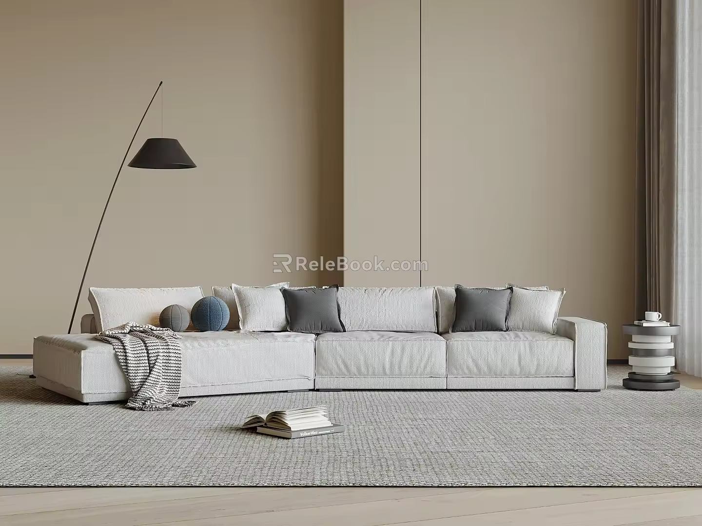 Multi-person sofa corner sofa floor lamp carpet 3d model