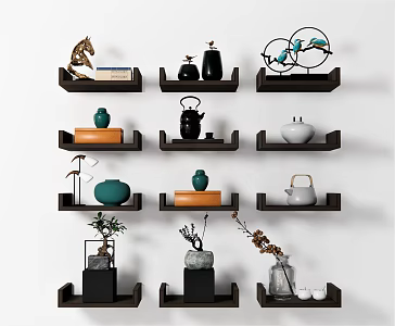 New Chinese Style Ornaments Combination Jewelry Ornaments Artwork Craft Jar Utensils Tea Jar 3d model