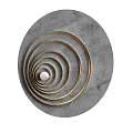 Circular Gray Textured Wall Hanging With Gold Rings And Central White Sphere