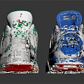 White Green Blue High Top Jordan Nike Shoes With Jumpman Logo And Orange Sole