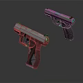 Two Modern Pistols With Black Silver Design Metal Construction And Ergonomic Grip