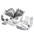 Modern Desktop Decorative Ornament Set With Open Book Glasses Coffee Cup And Phone Stand