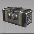 Industrial Metal Equipment Component With Red Button Yellow Warning Label And Vent Grilles