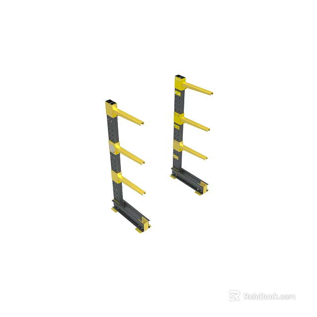 Black And Yellow Double Unit Storage Racks With Multiple Supporting Arms 3d model 