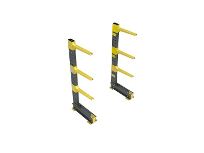 Black And Yellow Double Unit Storage Racks With Multiple Supporting Arms 3d model