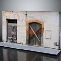 Old Weathered Building Facade With Wooden Doors Weathered Walls And Stone Steps