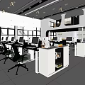 Modern Public Office Space With Large Windows Desks Computers And Black Chairs