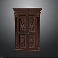 Vintage Mahogany Cabinet With Intricate Carved Double Doors And Decorative Details