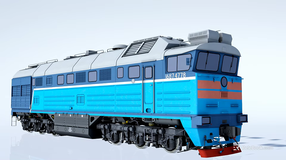 Classic Blue Locomotive With White And Orange Stripes And Number N54778 Exterior 3d model 