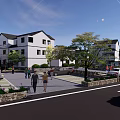 Modern Residential Scenic Wall Design With Green Plants And Pedestrian Area