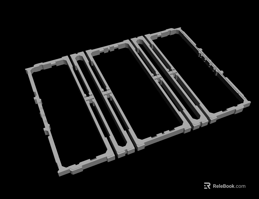 White Plastic Electronic Device Frames Arranged In Row With Structural Design 3d model 