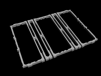 White Plastic Electronic Device Frames Arranged In Row With Structural Design 3d model