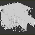 Rustic Thatched Roof Hut Featuring Bamboo Frame Wooden Barrels And Fence