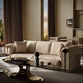 Luxurious Modern Beige Tufted Sofa With Glass Top Coffee Tables Gold Metal Base