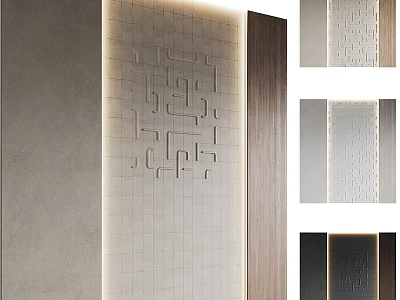 Modern Bed Accent Wall With Geometric Patterns And Lighting 3d model