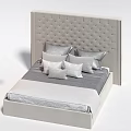 Elegant Double Bed With Tufted Headboard And Gray White Bedding Pillows 3d model