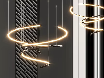 Contemporary Hanging LED Chandelier With Curved Spiral Design And Illuminated Rings 3d model