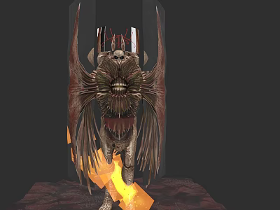 Winged Demon Character With Skull Face And Fiery Lava Surroundings 3d model