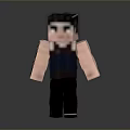 Pixel Art Man with Black Hair and Dark Clothing in Minecraft Block Design