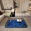 Modern Living Room With Sectional Sofa And Blue Coffee Table