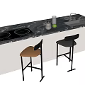 Elegant Modern Bar Counter Interior With Marble Top Cooktop Sink And Stylish Bar Stools