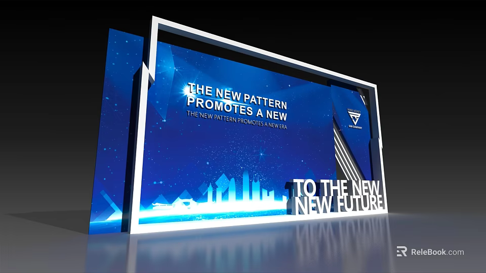 Modern Background Wall With New Pattern Blue Background City Silhouette And Illuminated Frame 3d model 