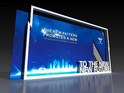 Modern Background Wall With New Pattern Blue Background City Silhouette And Illuminated Frame 3d model