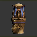 Intricate Golden Head Sculpture With Crown Like Structure And Blue Snake Ornaments