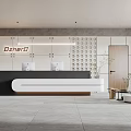 Modern Reception Front Desk Area With Stylish Counter Decorative Wall And Sofa Seating