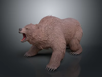 Roaring Brown Bear 3D Model With Detailed Fur And Aggressive Pose 3d model