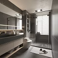 Modern Bathroom Interior Design With Glass Shower Partition And Vanity Mirror Lighting