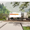 Courtyard Garden With Wooden Deck Outdoor Table Chairs Green Plants And Mountain View