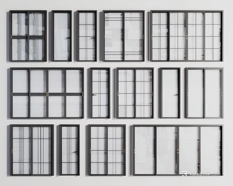 Various Modern Sliding Door Designs With Frame Options And Glass Panels 3d model 
