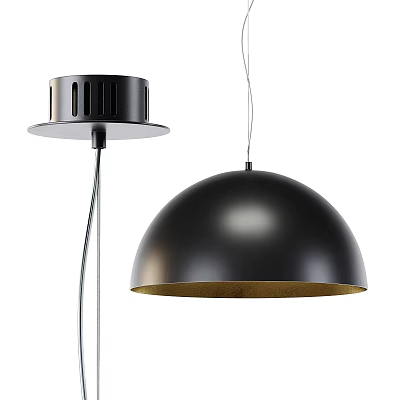 Sleek Modern Black Metal Hemispherical Pendant Light With Gold Lining For Home Interior 3d model