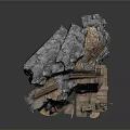 Modern Stone And Wooden Platform Design With Tools And Rock Background Elements 3d model