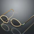 Pearl Embellished Gold Frame Sunglasses With Green Accents And Reflective Finish